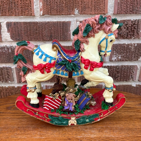 Other - Christmas Holiday Resin Rocking Horse with gifts doll Teddy Bear